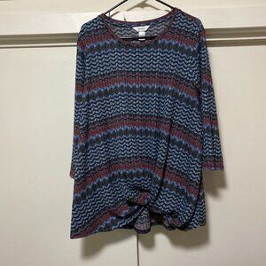 CJ Banks, 3/4 length sleeve, black, navy & red tunic, size 2X